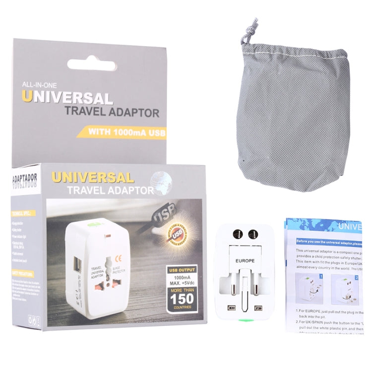 อะแดปเตอร์แปลงไฟเดินทางอเนกประสงค์ 110-250V พร้อมช่อง USB คู่, ปลั๊กยุโรป / สหราชอาณาจักร / สหรัฐอเมริกา / ออสเตรเลีย