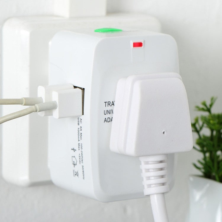 อะแดปเตอร์แปลงไฟเดินทางอเนกประสงค์ 110-250V พร้อมช่อง USB คู่, ปลั๊กยุโรป / สหราชอาณาจักร / สหรัฐอเมริกา / ออสเตรเลีย