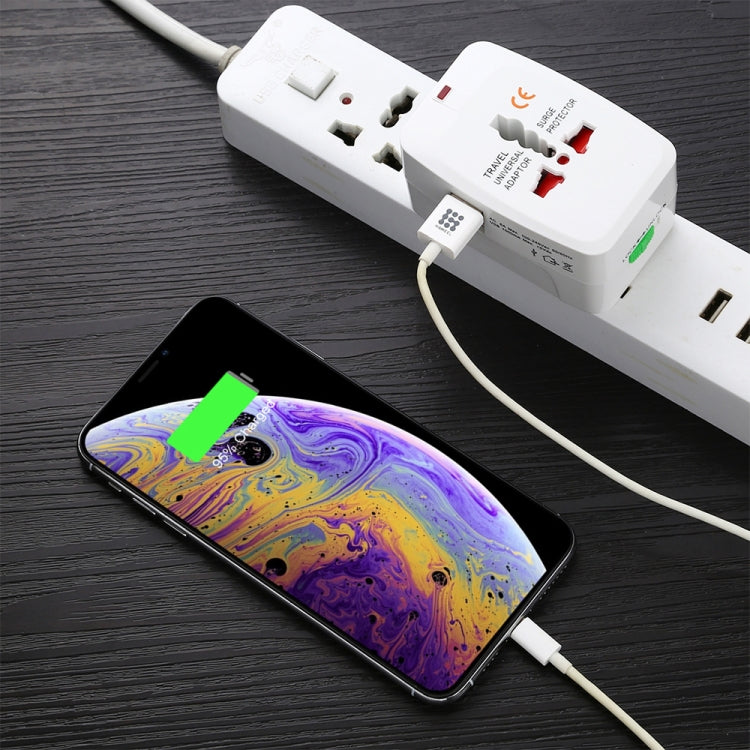 อะแดปเตอร์แปลงไฟเดินทางอเนกประสงค์ 110-250V พร้อมช่อง USB คู่, ปลั๊กยุโรป / สหราชอาณาจักร / สหรัฐอเมริกา / ออสเตรเลีย