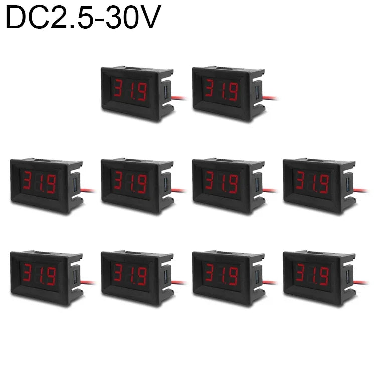 10 PCS 0.36 inch 2 Wires Digital Voltage Meter with Shell, Color Light Display, Measure Voltage: DC 2.5-30V