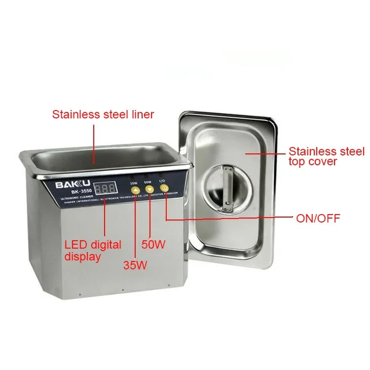 เครื่องล้างอัลตราโซนิก BAKU BK-3550 35W / 50W ปรับได้ 0.8L พร้อมจอ LCD AC 110V ปลั๊ก US BK-3550 35W / 50W 0.8L 110V