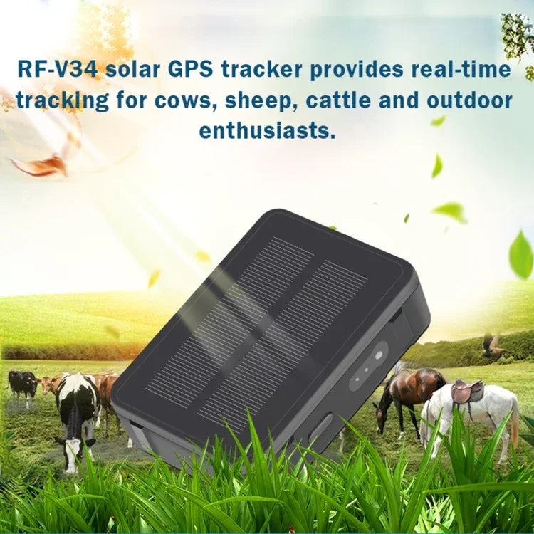 RF-V34 เครื่องติดตามโค แกะ วัว สัตว์เลี้ยง IP67 กันน้ำ โซลาร์เซลล์ GSM GPS WiFi ไม่มีก้นแผ่นติดตั้ง รองรับการตรวจสอบเสียง & สัญญาณเตือนถอดออก & SOS, GPS WiFi ติดตาม