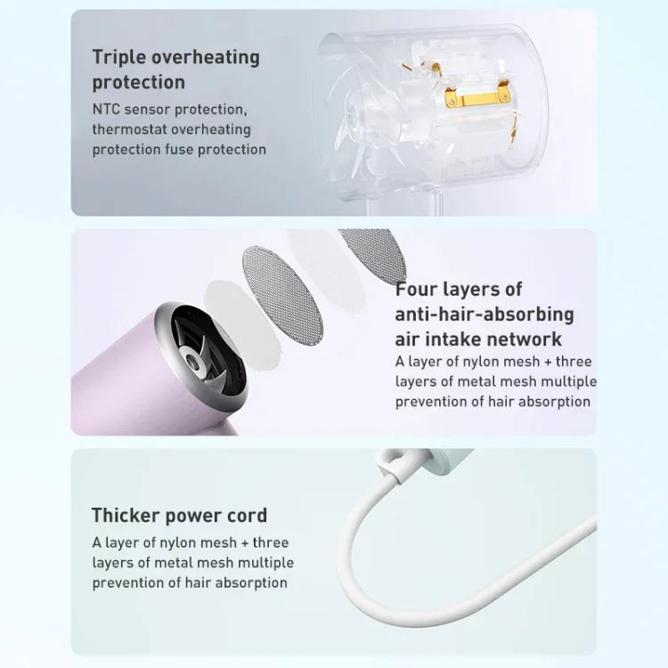 ไดร์เป่าผมไฟฟ้า Xiaomi Mijia H301 ไอออนลบแห้งเร็ว ปลั๊ก US, H301 (สีเขียว), H301 (สีม่วง)
