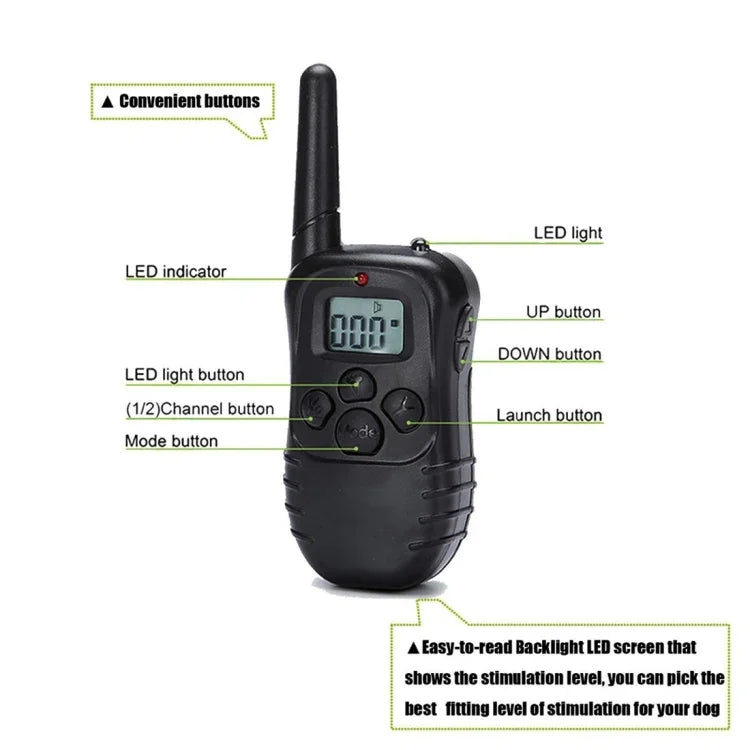 ปลอกคอฝึกสุนัขกันน้ำ ชาร์จไฟได้ ระยะไกล 300ม. พร้อมจอ LCD, ระยะไกล 300ม.