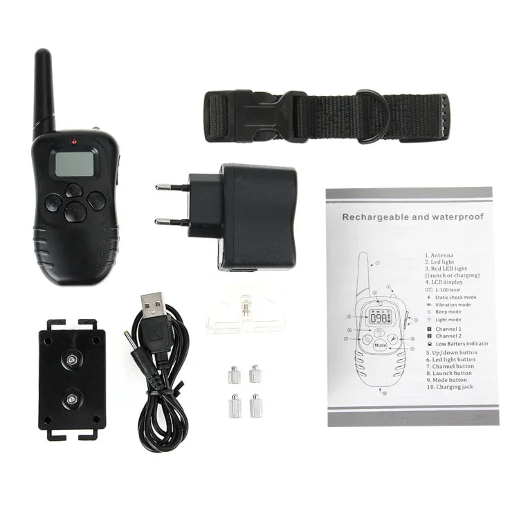 ปลอกคอฝึกสุนัขกันน้ำ ชาร์จไฟได้ ระยะไกล 300ม. พร้อมจอ LCD, ระยะไกล 300ม.