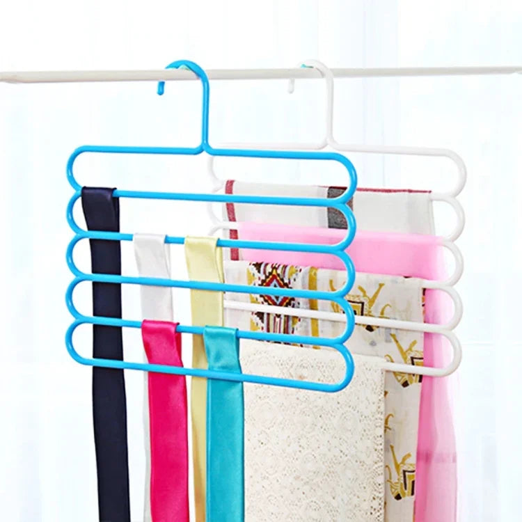 ไม้แขวนเสื้อผ้าหลากฟังก์ชัน 10 ชิ้น 5 ชั้น สำหรับกางเกง ผ้าพันคอ ผูกผ้าไหม, ไม้แขวนกางเกง 5 ชั้น