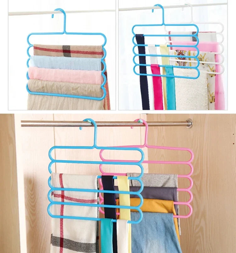 ไม้แขวนเสื้อผ้าหลากฟังก์ชัน 10 ชิ้น 5 ชั้น สำหรับกางเกง ผ้าพันคอ ผูกผ้าไหม, ไม้แขวนกางเกง 5 ชั้น