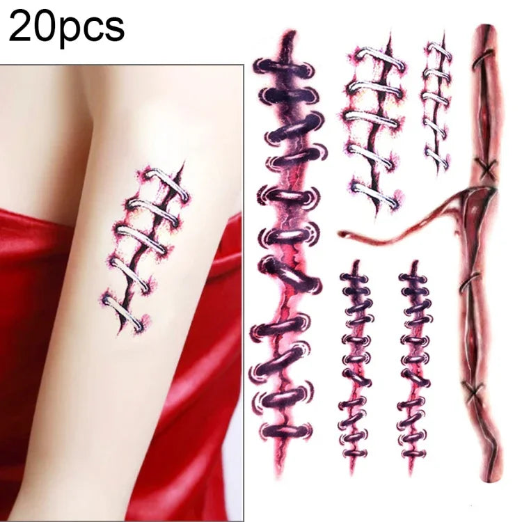 20 ชิ้น S-169 สติ๊กเกอร์รอยสักชั่วคราวแผลบาดเจ็บสมจริงสำหรับฮาโลวีน S-169/20 ชิ้น