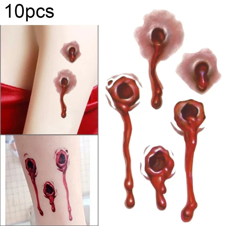 10 ชิ้น สติ๊กเกอร์รอยกระสุนบาดแผลเลือดชั่วคราวสยองขวัญฮาโลวีน S-251, S-251/10pcs