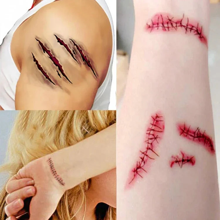 5 ชิ้น สติ๊กเกอร์รอยขีดข่วนแผลบาดเจ็บแผลเป็นชั่วคราวสยองขวัญฮาโลวีน V-061, V-061/5pcs