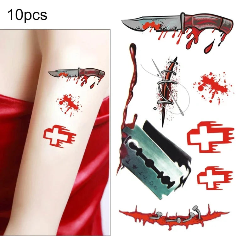 10 ชิ้น สติ๊กเกอร์แผลเลือดบาดเจ็บแผลเป็นชั่วคราวสยองขวัญฮาโลวีน S-299, S-299/10pcs