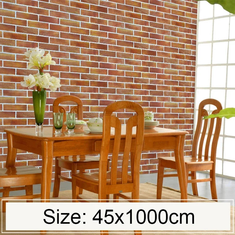 วอลเปเปอร์ตกแต่งผนังอิฐใหญ่แนวนอน 3D ลายหิน สติ๊กเกอร์วอลเปเปอร์กันน้ำ สำหรับห้องนอน ห้องนั่งเล่น ม้วนวอลเปเปอร์ ขนาด: 45 x 1000cm, อิฐใหญ่แนวนอน