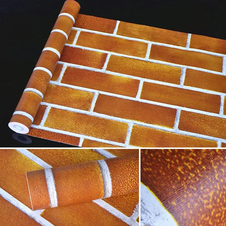 วอลเปเปอร์ตกแต่งผนังอิฐใหญ่แนวนอน 3D ลายหิน สติ๊กเกอร์วอลเปเปอร์กันน้ำ สำหรับห้องนอน ห้องนั่งเล่น ม้วนวอลเปเปอร์ ขนาด: 45 x 1000cm, อิฐใหญ่แนวนอน