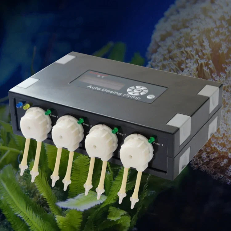 Jebao DP-4 ปั๊มจ่ายอัตโนมัติ 7.5W ปั๊มเพอริสตัลซิส 4 ช่อง สำหรับตู้ปลา ปะการัง เครื่องให้อาหารอัตโนมัติ เครื่องจ่ายของเหลว ปลั๊ก US, DP-4 DP-4 7.5W