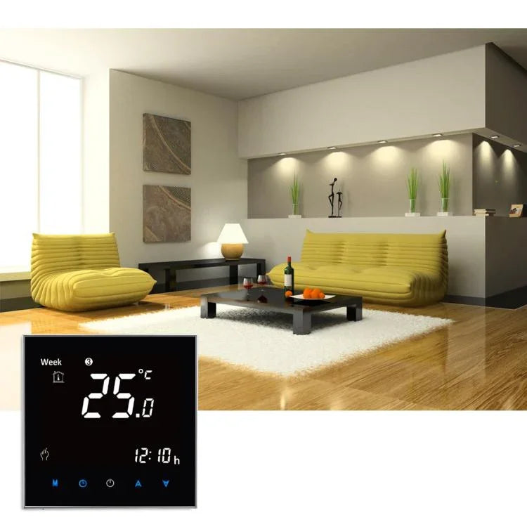 เครื่องควบคุมอุณหภูมิห้องแบบดิจิทัล LCD ชนิดทำความร้อนด้วยน้ำ BHT-2001 3A แสดงนาฬิกา/อุณหภูมิ/เวลา/สัปดาห์/ความร้อน ฯลฯ, BHT-2001 3A (สีดำ)