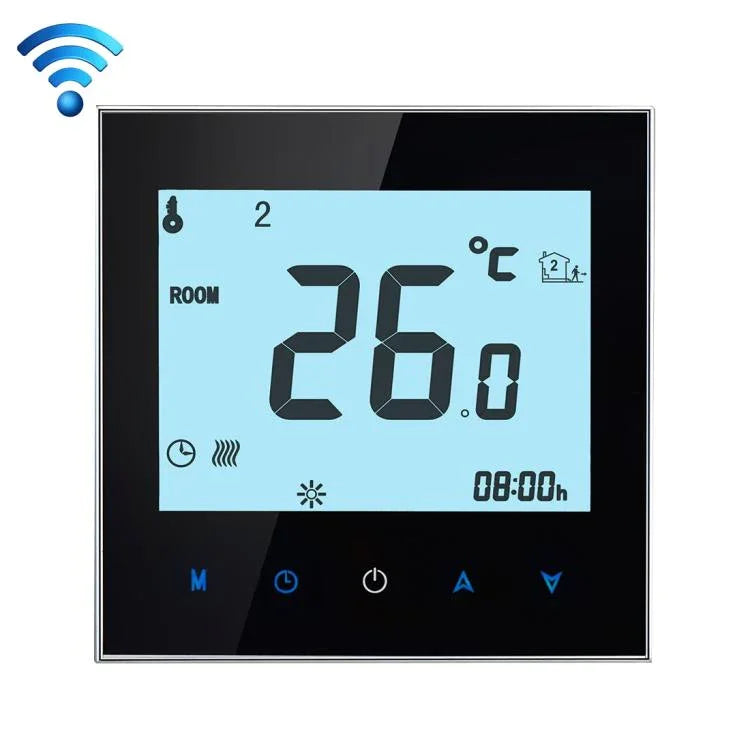 เครื่องควบคุมอุณหภูมิห้องแบบดิจิทัล LCD ทัชสกรีน WiFi ชนิดทำความร้อน BHT-1000-GB-WIFI 16A พร้อมเซ็นเซอร์ แสดงนาฬิกา/อุณหภูมิ/ช่วงเวลา/เวลา/สัปดาห์/ความร้อน ฯลฯ, BHT-1000 16A (สีดำ), BHT-1000 16A (สีขาว)