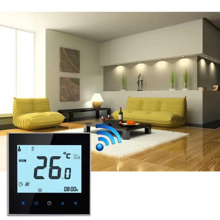 เครื่องควบคุมอุณหภูมิห้องแบบดิจิทัล LCD ทัชสกรีน WiFi ชนิดทำความร้อน BHT-1000-GB-WIFI 16A พร้อมเซ็นเซอร์ แสดงนาฬิกา/อุณหภูมิ/ช่วงเวลา/เวลา/สัปดาห์/ความร้อน ฯลฯ, BHT-1000 16A (สีดำ), BHT-1000 16A (สีขาว)