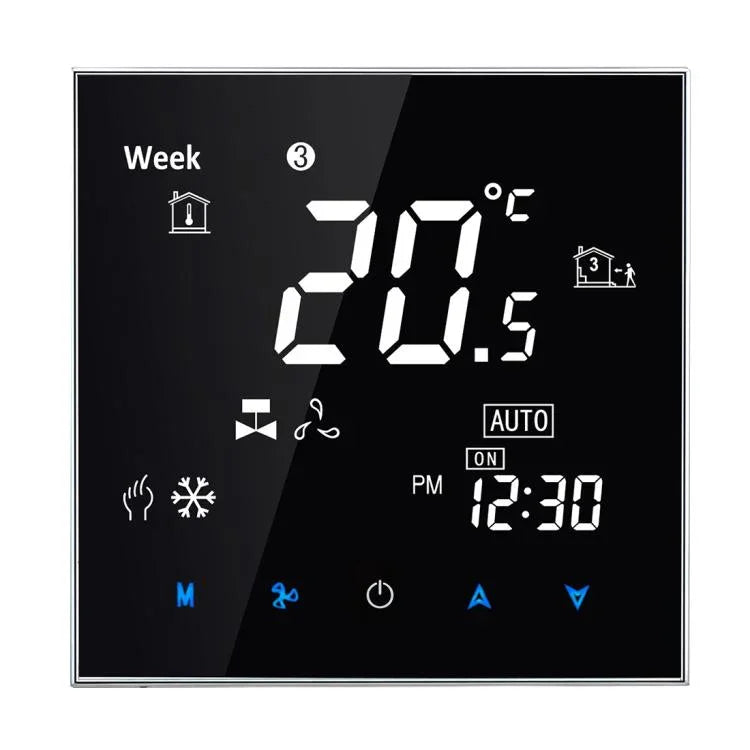 BAC-2000 เครื่องปรับอากาศแบบกลาง ระบบสัมผัส LCD ดิจิทัล หน่วยพัดลมคอยล์ 2 ท่อ เทอร์โมสตัทห้อง แสดงความเร็วพัดลม / นาฬิกา / อุณหภูมิ / เวลา / สัปดาห์ / ความร้อน ฯลฯ, BAC-2000 (สีดำ), BAC-2000 (สีขาว)