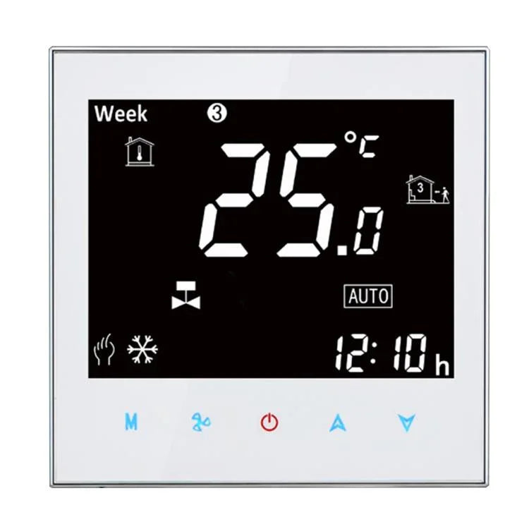 BAC-2000 เครื่องปรับอากาศแบบกลาง ระบบสัมผัส LCD ดิจิทัล หน่วยพัดลมคอยล์ 2 ท่อ เทอร์โมสตัทห้อง แสดงความเร็วพัดลม / นาฬิกา / อุณหภูมิ / เวลา / สัปดาห์ / ความร้อน ฯลฯ, BAC-2000 (สีดำ), BAC-2000 (สีขาว)