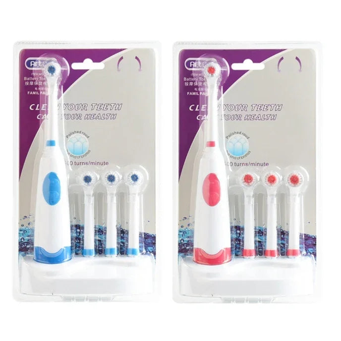 ชุดแปรงสีฟันไฟฟ้ากันน้ำแบบหมุน 2 วัตต์ สำหรับใช้ในครัวเรือน พร้อมหัวแปรงสำรอง 4 หัวและฐาน 8500 รอบต่อนาที