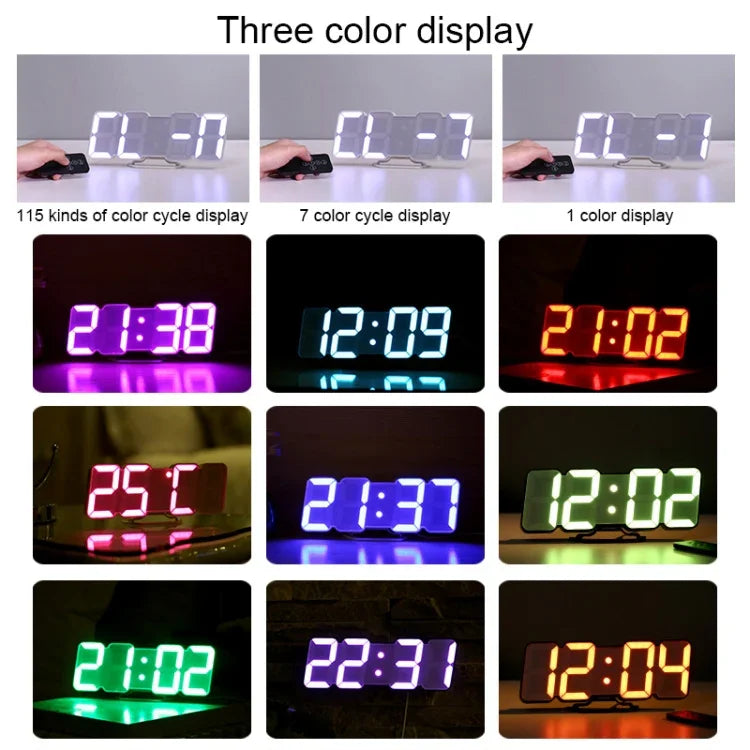 นาฬิกาปลุกดิจิทัล LED 3D สมัยใหม่ควบคุมด้วยเสียง สีสันสดใส ปรับความสว่างได้ แขวนผนังเรืองแสง พร้อมรีโมท รุ่น 9001 สีดำ สีขาว