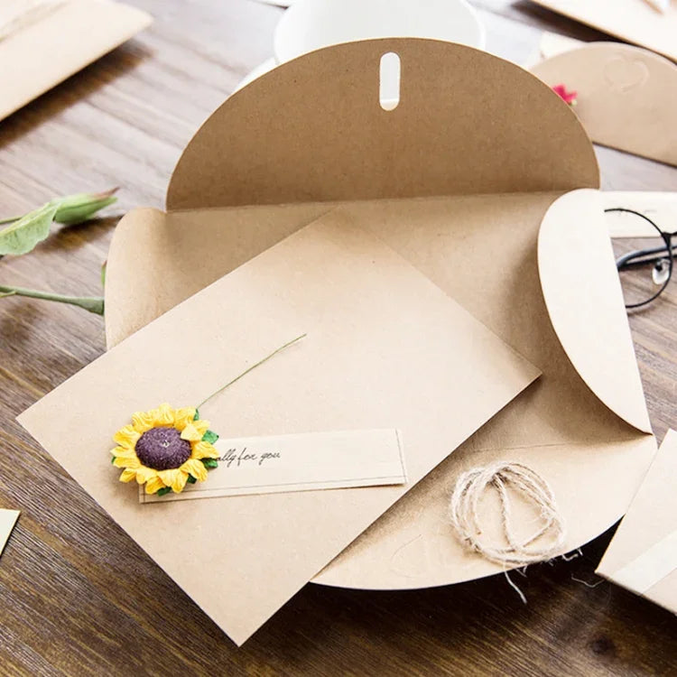 การ์ดอวยพรดอกไม้แห้ง DIY สไตล์เรโทรกระดาษคราฟท์ 5 ชิ้น สำหรับเทศกาลและวันเกิด