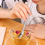 หลอดดูดน้ำกรองใบชาแบบสแตนเลส พร้อมช้อนคนกาแฟสำหรับชา สมุนไพร น้ำผลไม้
