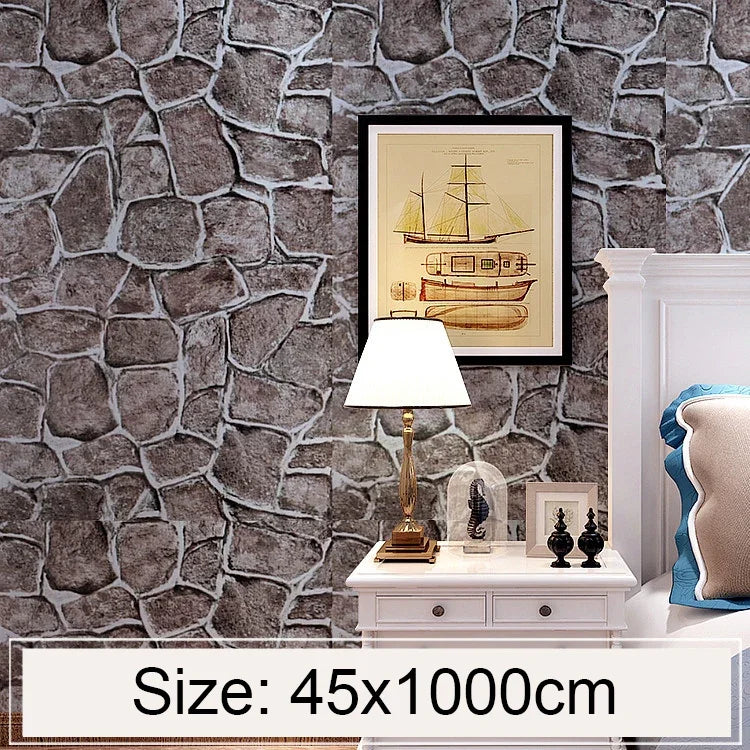 วอลเปเปอร์ตกแต่งผนังอิฐป้อม 3D สติ๊กเกอร์วอลเปเปอร์กันน้ำ สำหรับห้องนอน ห้องนั่งเล่น ม้วนวอลเปเปอร์ ขนาด: 45 x 1000cm, อิฐป้อม