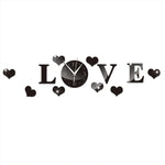 นาฬิกา LOVE สร้างสรรค์ สติ๊กเกอร์ผนังอะคริลิกกระจก DIY รุ่น LOVE (สีดำ, สีทอง, สีเงิน)
