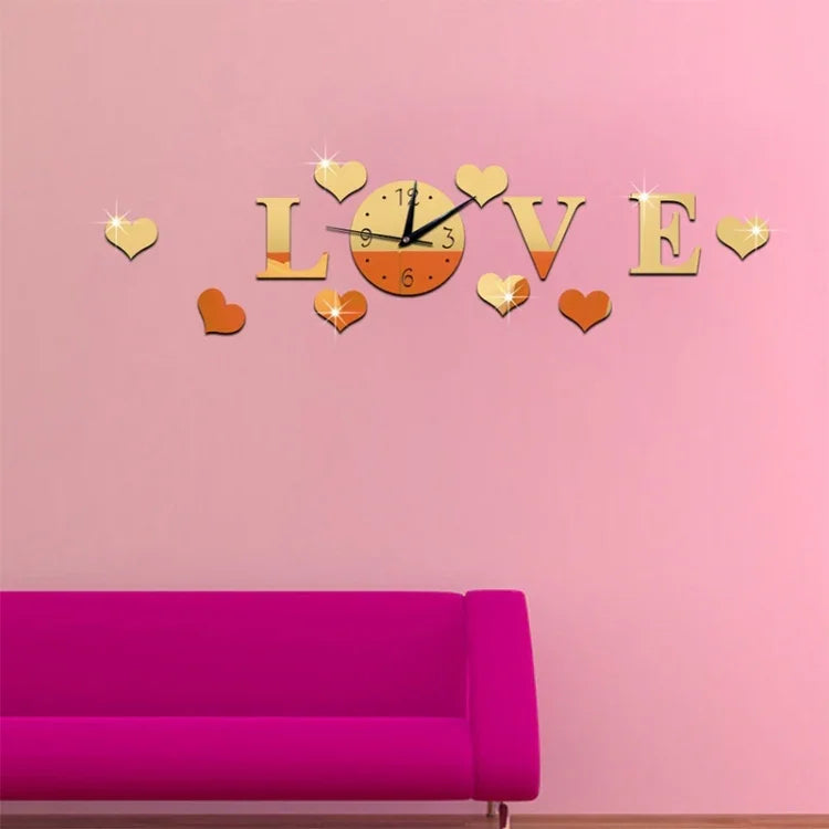 นาฬิกา LOVE สร้างสรรค์ สติ๊กเกอร์ผนังอะคริลิกกระจก DIY รุ่น LOVE (สีดำ, สีทอง, สีเงิน)
