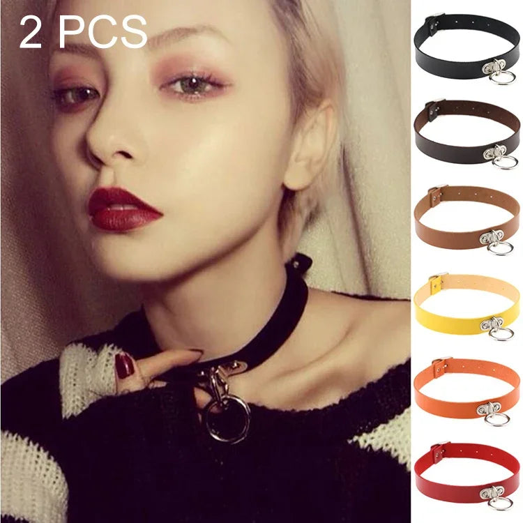 สร้อยคอหนังแฟชั่นสไตล์ฮาราจูกุพังค์หมุดหัวใจล็อกคอ 2 ชิ้น ส่งสีสุ่ม MDXQ