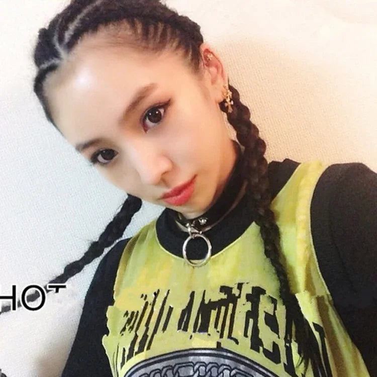 สร้อยคอหนังแฟชั่นสไตล์ฮาราจูกุพังค์หมุดหัวใจล็อกคอ 2 ชิ้น ส่งสีสุ่ม MDXQ