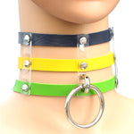 สร้อยคอหนังแฟชั่นฮาราจูกุพังค์โกธิคหมุด 3 แถว สี (เงิน), (เขียว), (แดง+เหลือง+แดง), (ขาว+น้ำเงินเข้ม+แดง), (ฟ้าอ่อน), (ทอง), (ฟ้าอ่อน+ขาว+ฟ้าอ่อน), (แดง+ขาว+เขียว), (น้ำเงินเข้ม+ขาว+แดง), (แดง+ขาว+แดง)