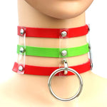 สร้อยคอหนังแฟชั่นฮาราจูกุพังค์โกธิคหมุด 3 แถว สี (เงิน), (เขียว), (แดง+เหลือง+แดง), (ขาว+น้ำเงินเข้ม+แดง), (ฟ้าอ่อน), (ทอง), (ฟ้าอ่อน+ขาว+ฟ้าอ่อน), (แดง+ขาว+เขียว), (น้ำเงินเข้ม+ขาว+แดง), (แดง+ขาว+แดง)