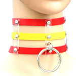 สร้อยคอหนังแฟชั่นฮาราจูกุพังค์โกธิคหมุด 3 แถว สี (เงิน), (เขียว), (แดง+เหลือง+แดง), (ขาว+น้ำเงินเข้ม+แดง), (ฟ้าอ่อน), (ทอง), (ฟ้าอ่อน+ขาว+ฟ้าอ่อน), (แดง+ขาว+เขียว), (น้ำเงินเข้ม+ขาว+แดง), (แดง+ขาว+แดง)