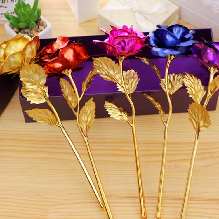 ดอกไม้ประดิษฐ์ตกแต่งเคลือบทองฟอยล์ 24K สีสุ่มจัดส่ง เคลือบทองฟอยล์ 24K