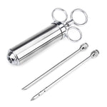 60ml Stainless Steel Syringe Dual Needles Condiment Turkey Meat Injector Cooking Tools, Stainless Steel Marinade Injector