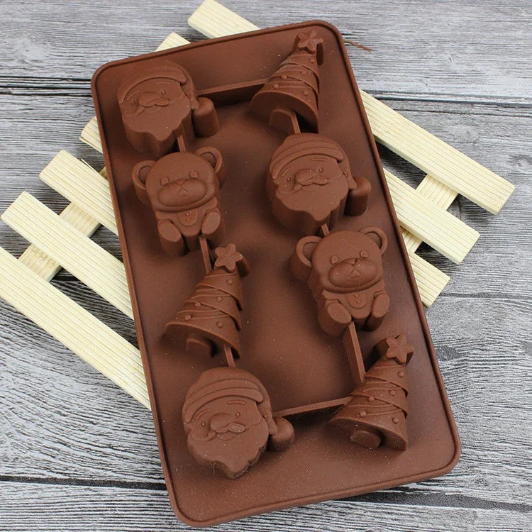 2 PCS Christmas Tree Santa Claus Chocolate Dessert Pastry Kitchen Baking Silicone Ice Lattice Mold, Santa Claus