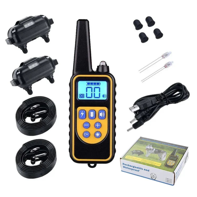880-2 ปลอกคอฝึกสุนัขรีโมทชาร์จไฟได้ ระยะ 800 หลา อุปกรณ์ป้องกันการเห่า, 880-2 สีดำ, 880-2 สีดำ+ส้ม