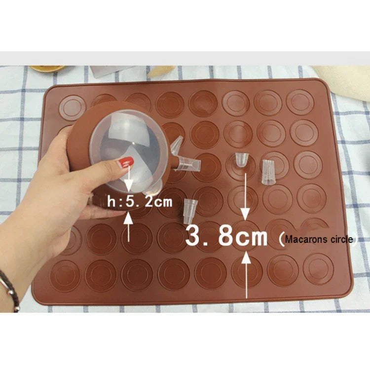 แผ่นซิลิโคนขนาดใหญ่สำหรับอบ + หม้อมีกรอบ + กล่องสี ชุดแม่พิมพ์มาการอง