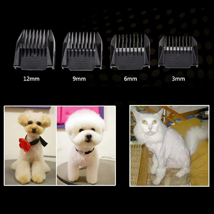 P2 110-240V กรรไกรไฟฟ้าเซรามิกไทเทเนียมมืออาชีพสำหรับสัตว์เลี้ยง เครื่องตัดขนสัตว์เลี้ยงพร้อมหวีสี่อัน กรรไกรเซรามิกไทเทเนียม