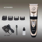 P2 110-240V กรรไกรไฟฟ้าเซรามิกไทเทเนียมมืออาชีพสำหรับสัตว์เลี้ยง เครื่องตัดขนสัตว์เลี้ยงพร้อมหวีสี่อัน กรรไกรเซรามิกไทเทเนียม