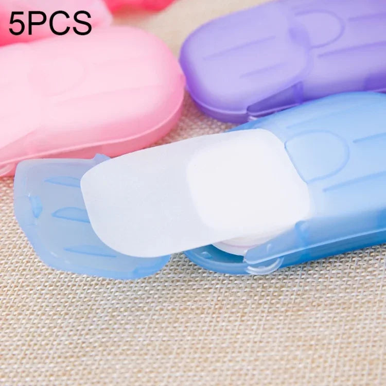 สบู่กระดาษแบบใช้แล้วทิ้ง 5 ชิ้น บรรจุในกล่องพกพาสำหรับเดินทาง สีสุ่ม, 5 ชิ้น