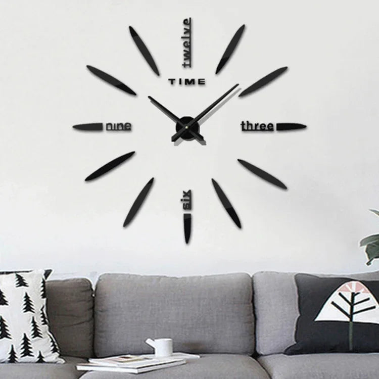 นาฬิกาติดผนัง DIY 3D ขนาดใหญ่สำหรับตกแต่งห้องนอน ขนาด: 100*100 ซม. 3M003 (สีดำ), 3M003 (สีเงิน)