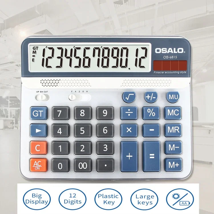 เครื่องคิดเลขตั้งโต๊ะ OSALO OS-6815 12 หลัก พลังงานแสงอาทิตย์และพลังงานคู่