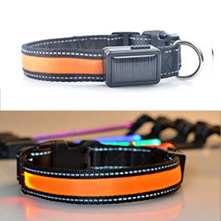 ปลอกคอไฟ LED ชาร์จพลังงานแสงอาทิตย์ + USB สำหรับสุนัขขนาดกลางและใหญ่ ขนาดรอบคอ: S, 35-40 ซม., ขนาด: S