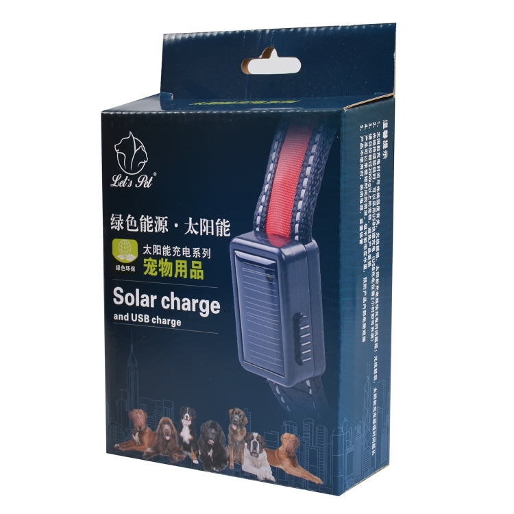 ปลอกคอไฟ LED ชาร์จพลังงานแสงอาทิตย์ + USB สำหรับสุนัขขนาดกลางและใหญ่ ขนาดรอบคอ: S, 35-40 ซม., ขนาด: S