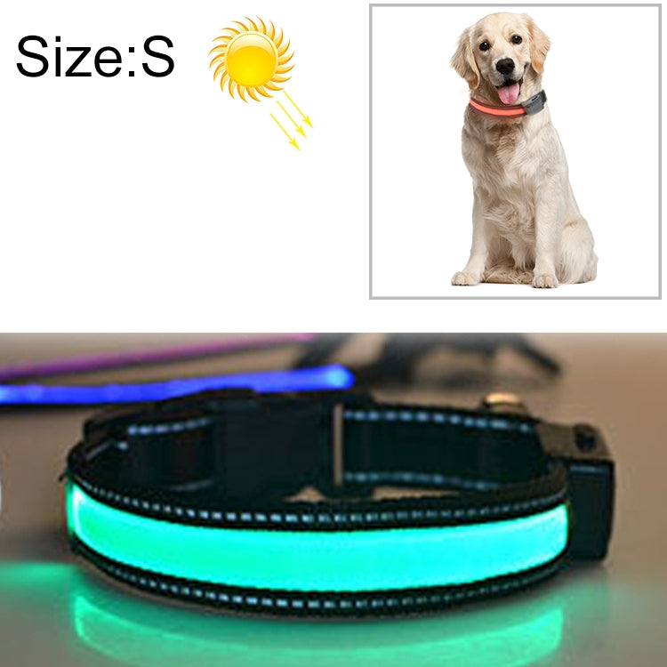 ปลอกคอไฟ LED ชาร์จพลังงานแสงอาทิตย์ + USB สำหรับสุนัขขนาดกลางและใหญ่ ขนาดรอบคอ: S, 35-40 ซม., ขนาด: S