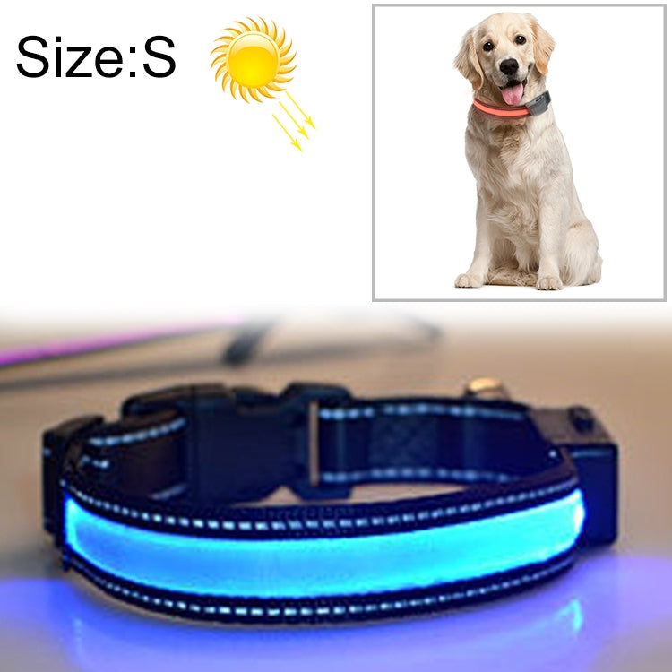 ปลอกคอไฟ LED ชาร์จพลังงานแสงอาทิตย์ + USB สำหรับสุนัขขนาดกลางและใหญ่ ขนาดรอบคอ: S, 35-40 ซม., ขนาด: S