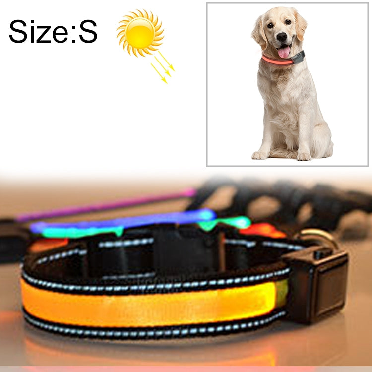 ปลอกคอไฟ LED ชาร์จพลังงานแสงอาทิตย์ + USB สำหรับสุนัขขนาดกลางและใหญ่ ขนาดรอบคอ: S, 35-40 ซม., ขนาด: S